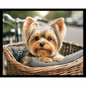 Yorkie in Bike Basket